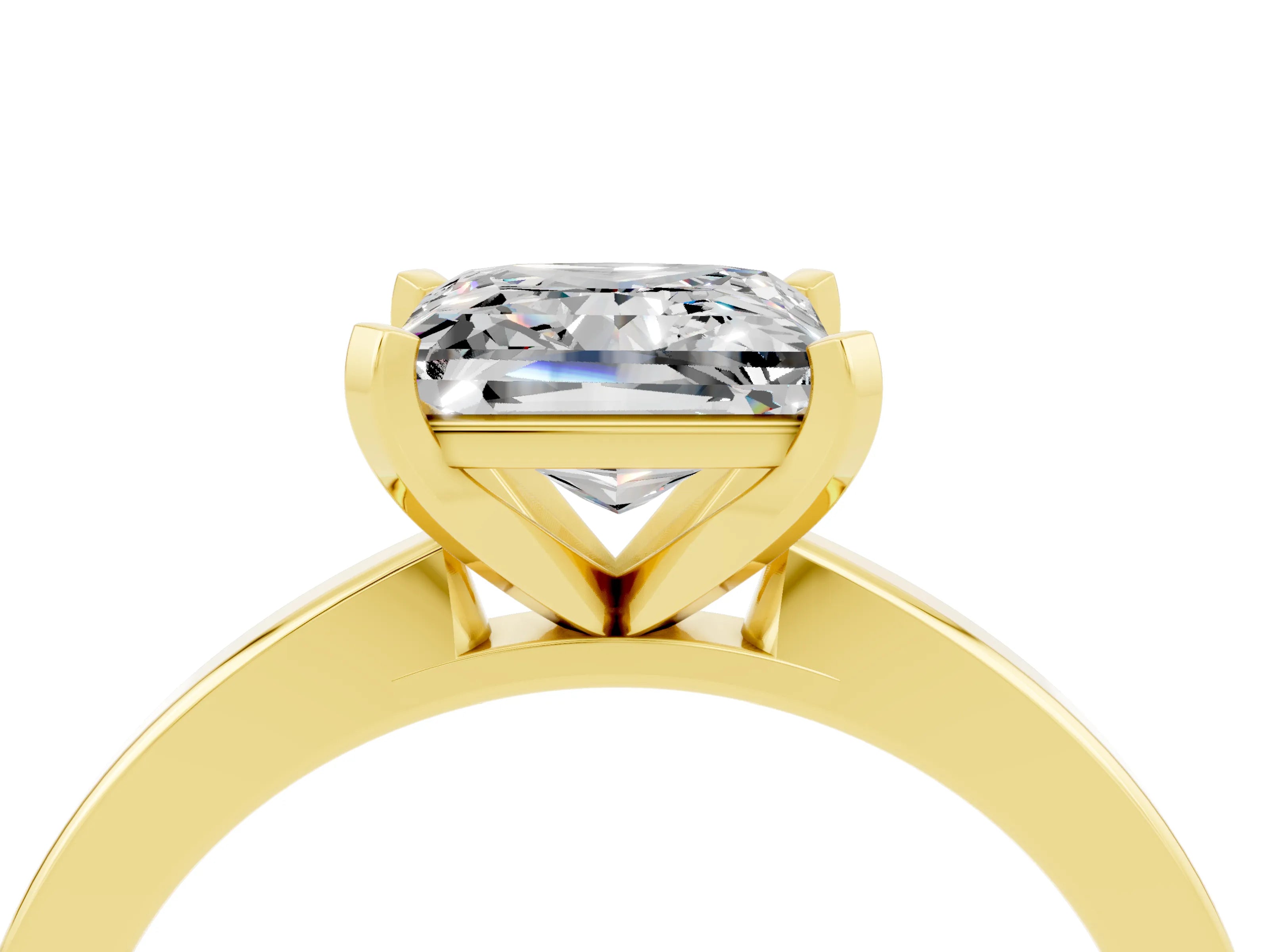 Yellow gold Princess Cut Moissanite Solitaire Engagement Ring with Classic Band and Four-Prong Setting_28