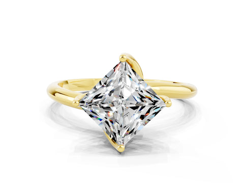 Yellow gold Princess Cut Moissanite Solitaire Engagement Ring with Four-Prong Setting and Classic Band_12
