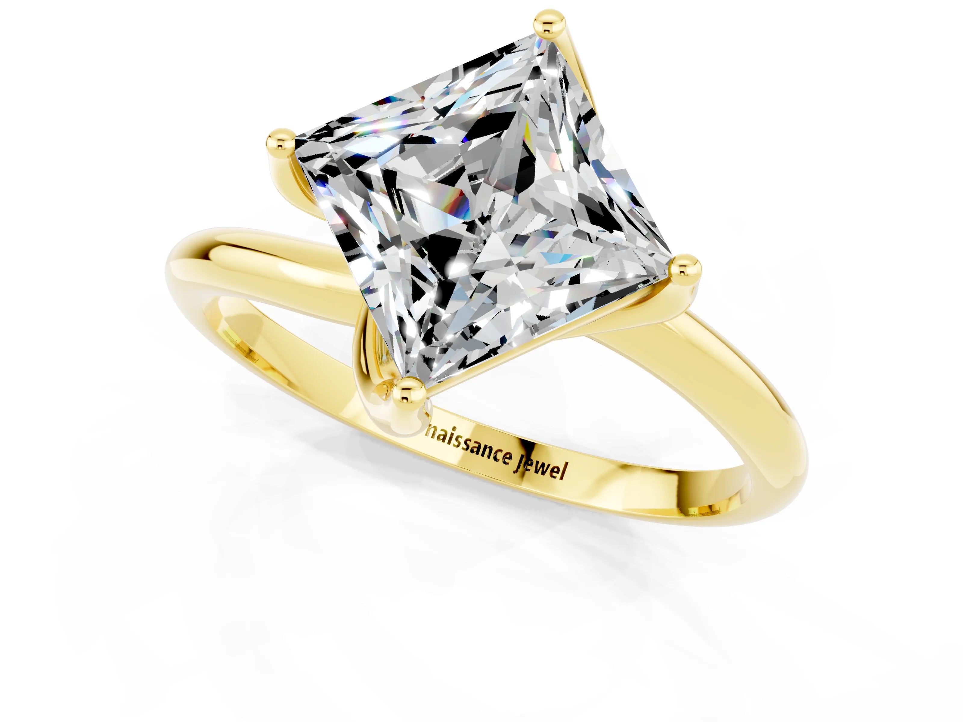 Yellow gold Princess Cut Moissanite Solitaire Engagement Ring with Four-Prong Setting and Classic Band_13