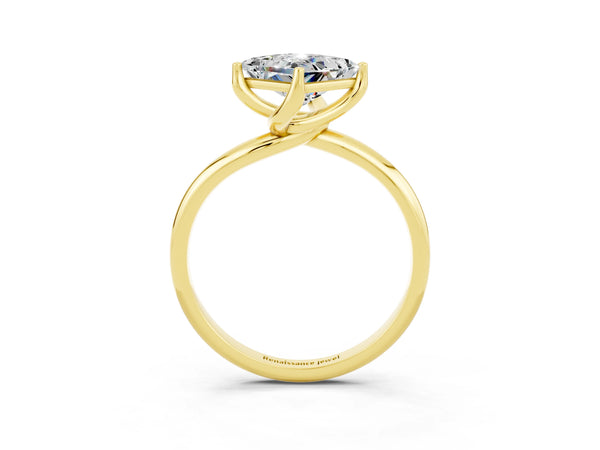 Yellow gold Princess Cut Moissanite Solitaire Engagement Ring with Four-Prong Setting and Classic Band