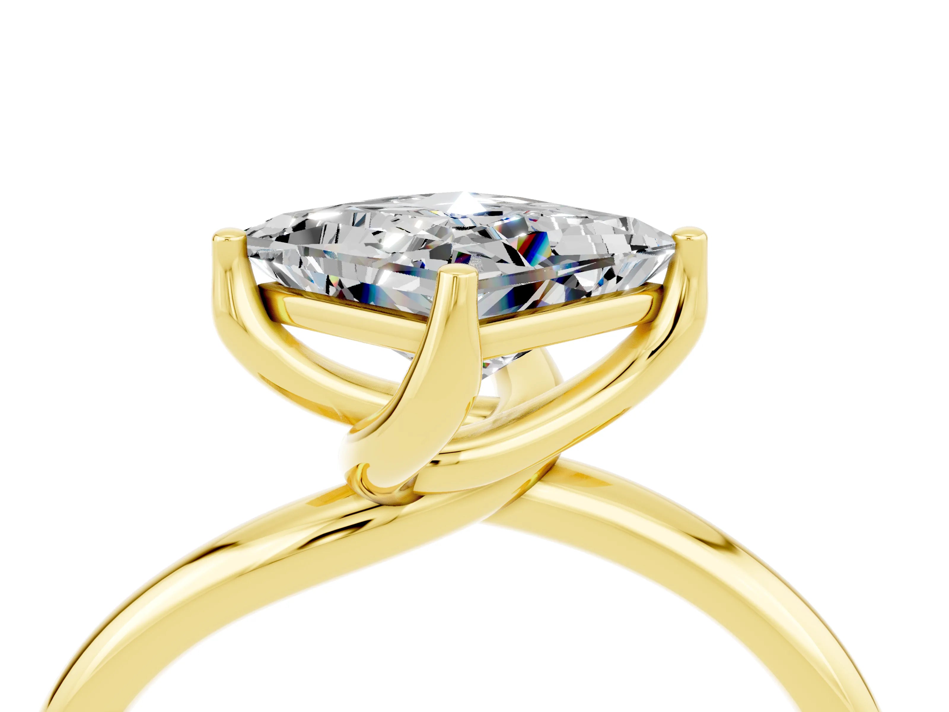 Yellow gold Princess Cut Moissanite Solitaire Engagement Ring with Four-Prong Setting and Classic Band_16