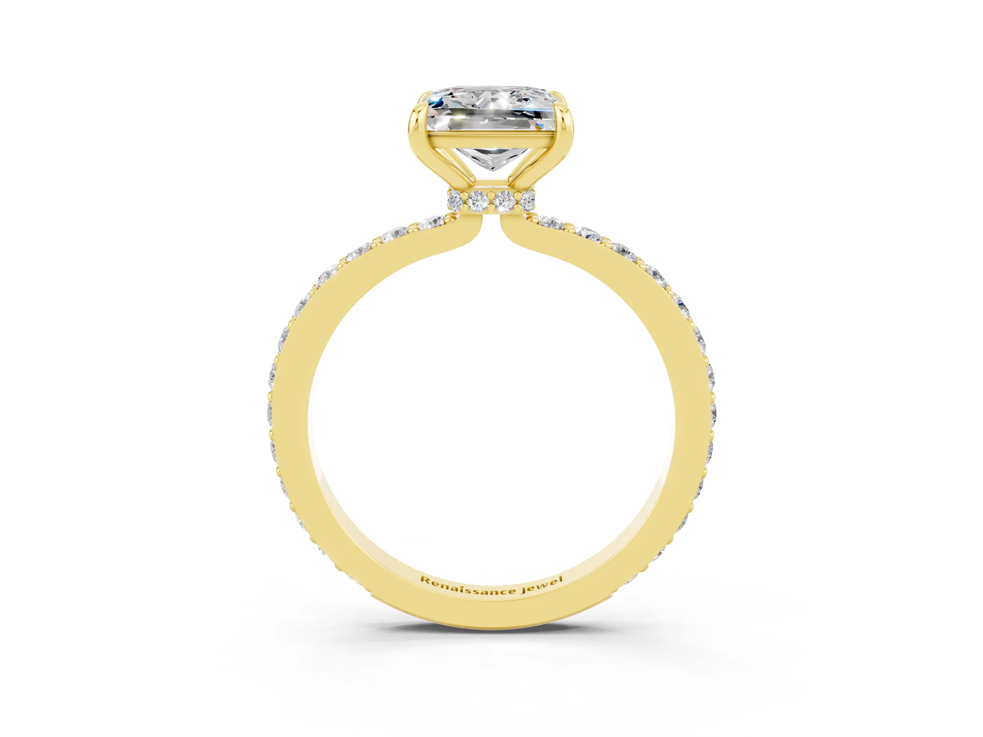 Yellow gold Princess Cut Moissanite Solitaire Engagement Ring with Pavé Band and Four-Prong Setting_3