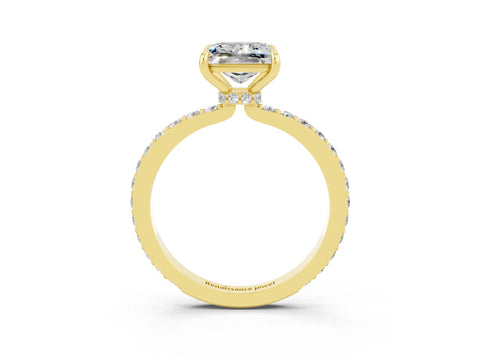 Yellow gold Princess Cut Moissanite Solitaire Engagement Ring with Pavé Band and Four-Prong Setting_3