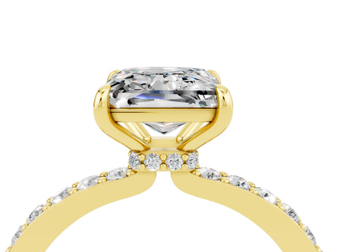 Yellow gold Princess Cut Moissanite Solitaire Engagement Ring with Pavé Band and Four-Prong Setting_4