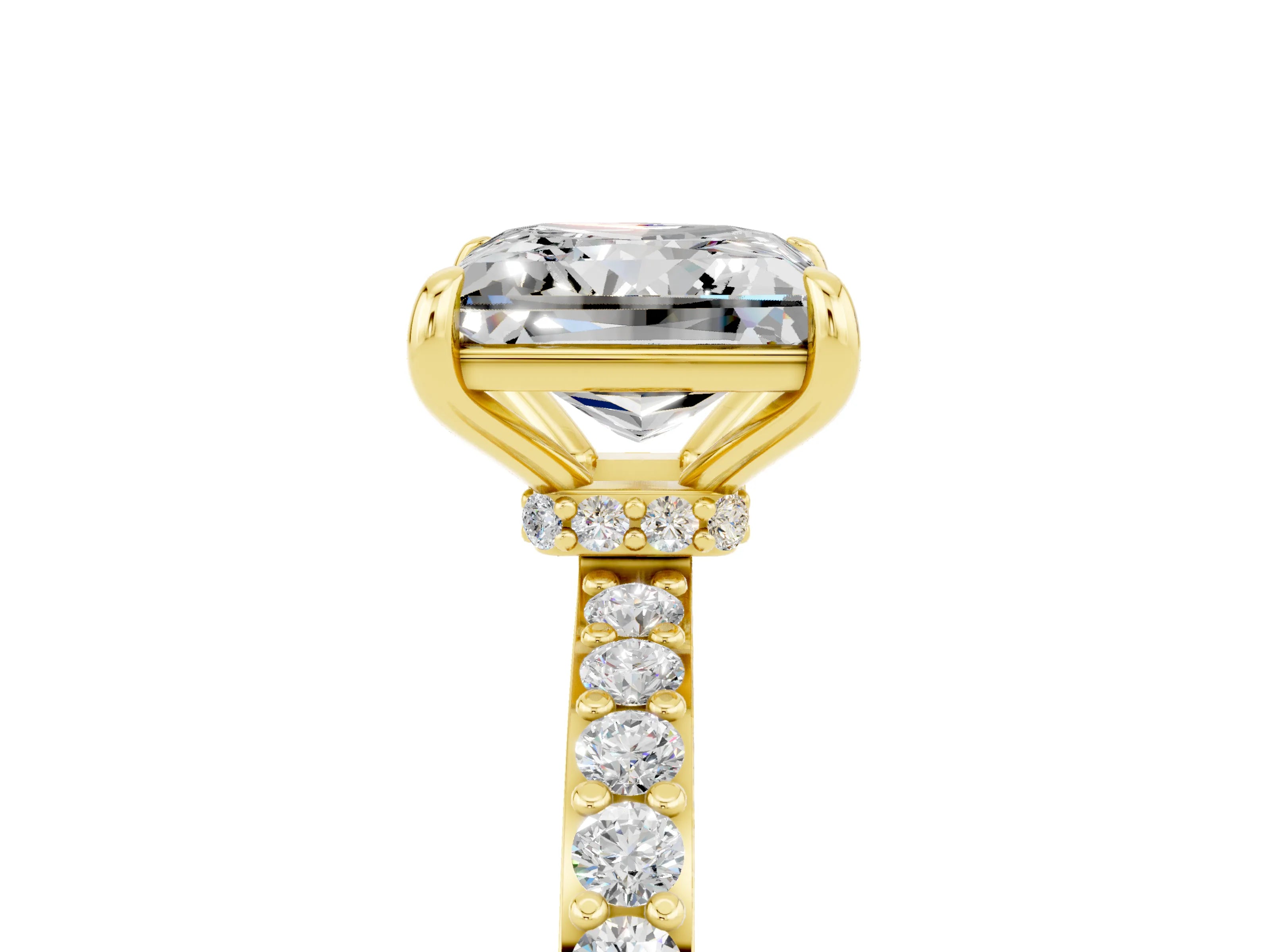 Yellow gold Princess Cut Moissanite Solitaire Engagement Ring with Pavé Band and Four-Prong Setting_5