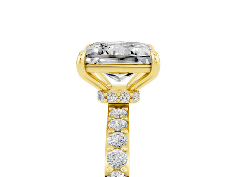 Yellow gold Princess Cut Moissanite Solitaire Engagement Ring with Pavé Band and Four-Prong Setting_5
