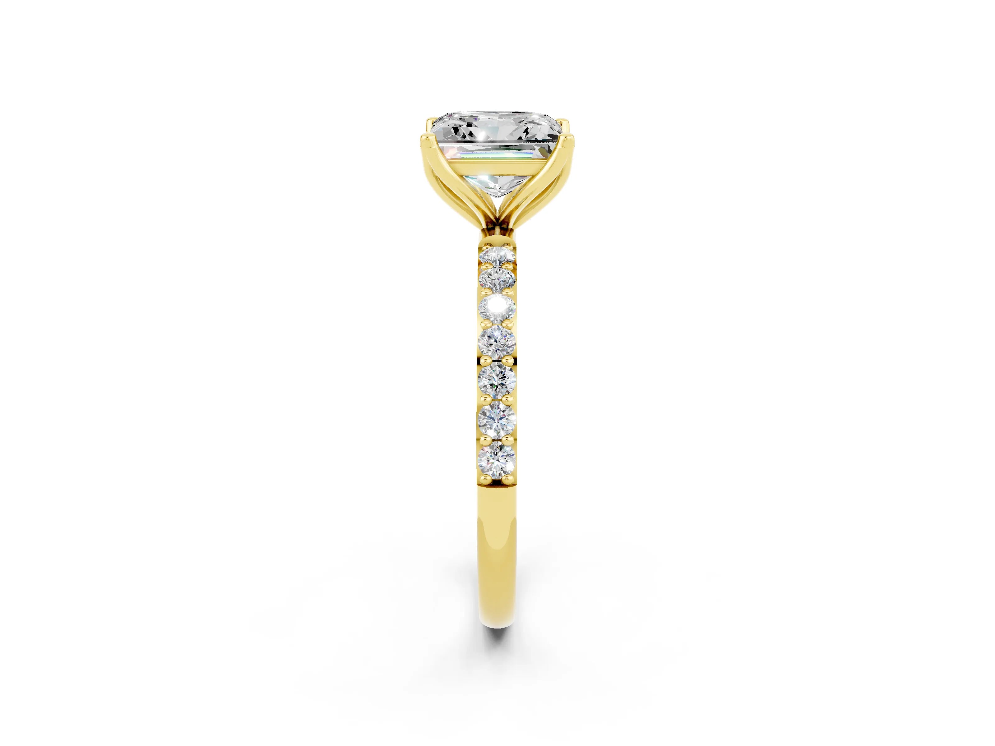 Yellow gold Princess Cut Moissanite Solitaire Engagement Ring with Pavé Band and Prong Setting_2