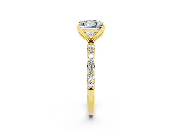 Yellow gold Princess Cut Moissanite Solitaire Engagement Ring with Round  Pavé Band and Prong Setting