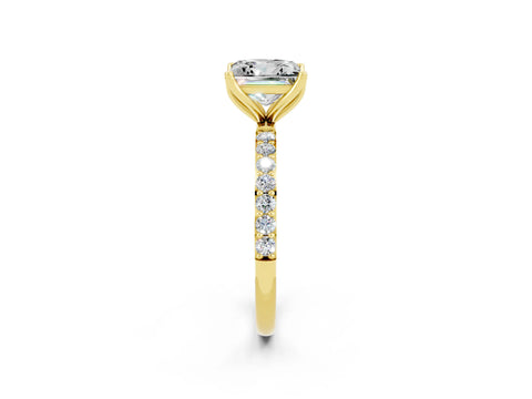 Yellow gold Princess Cut Moissanite Solitaire Engagement Ring with Pavé Band and Prong Setting_2