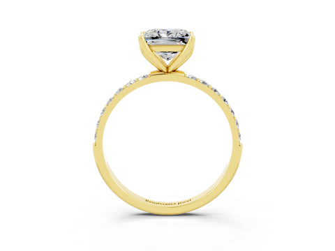 Yellow gold Princess Cut Moissanite Solitaire Engagement Ring with Pavé Band and Prong Setting_3