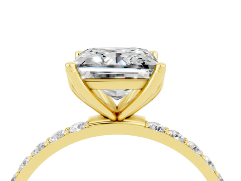 Yellow gold Princess Cut Moissanite Solitaire Engagement Ring with Pavé Band and Prong Setting_4