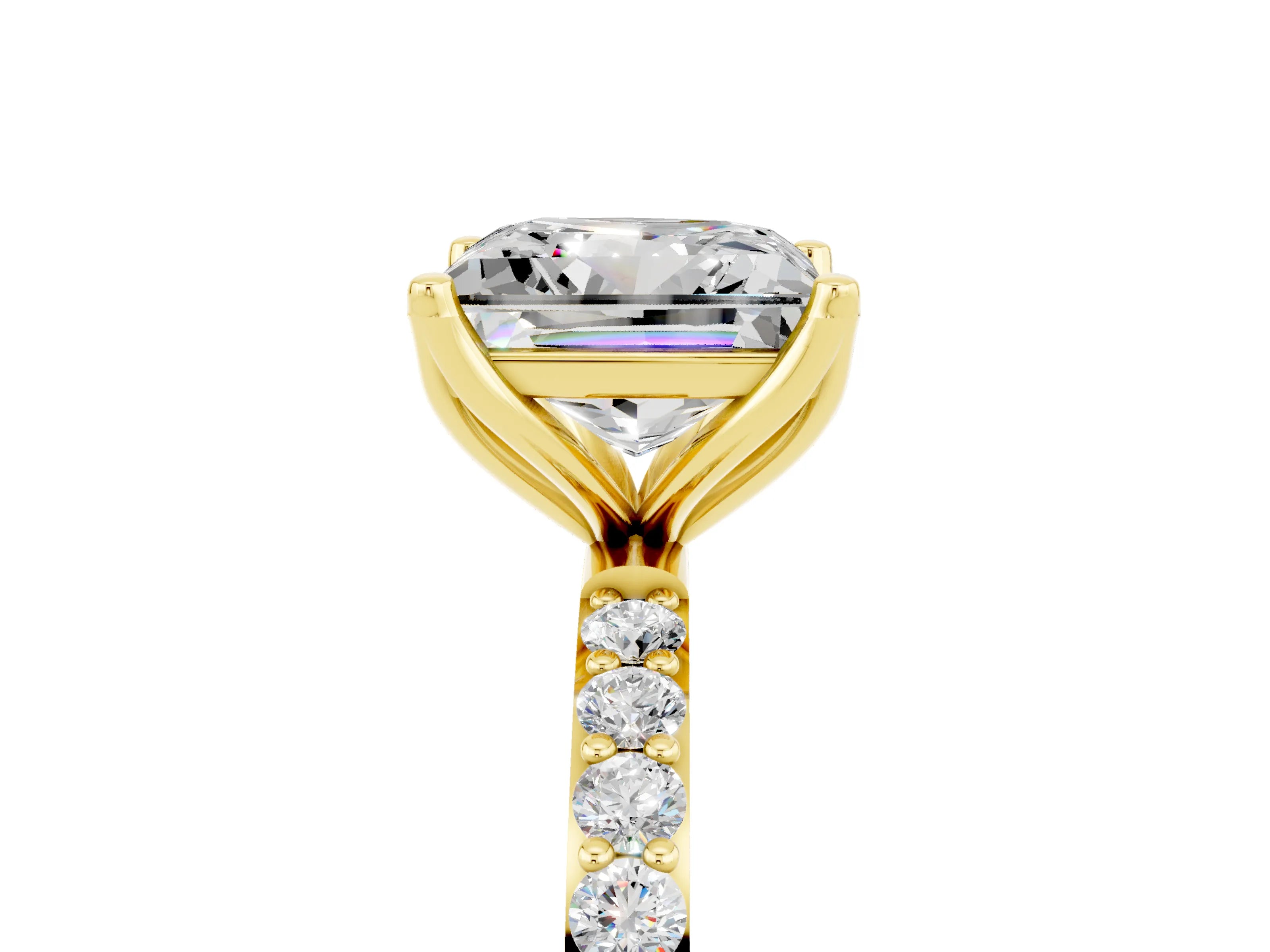 Yellow gold Princess Cut Moissanite Solitaire Engagement Ring with Pavé Band and Prong Setting_5