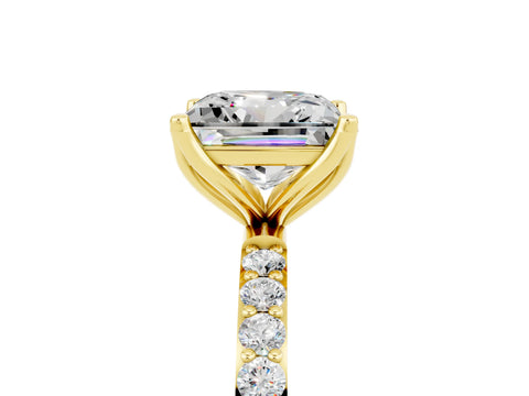 Yellow gold Princess Cut Moissanite Solitaire Engagement Ring with Pavé Band and Prong Setting_5