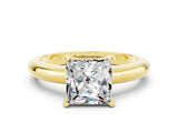 Yellow gold Princess Cut Moissanite Solitaire Engagement Ring with Round Band and Four-Prong Setting