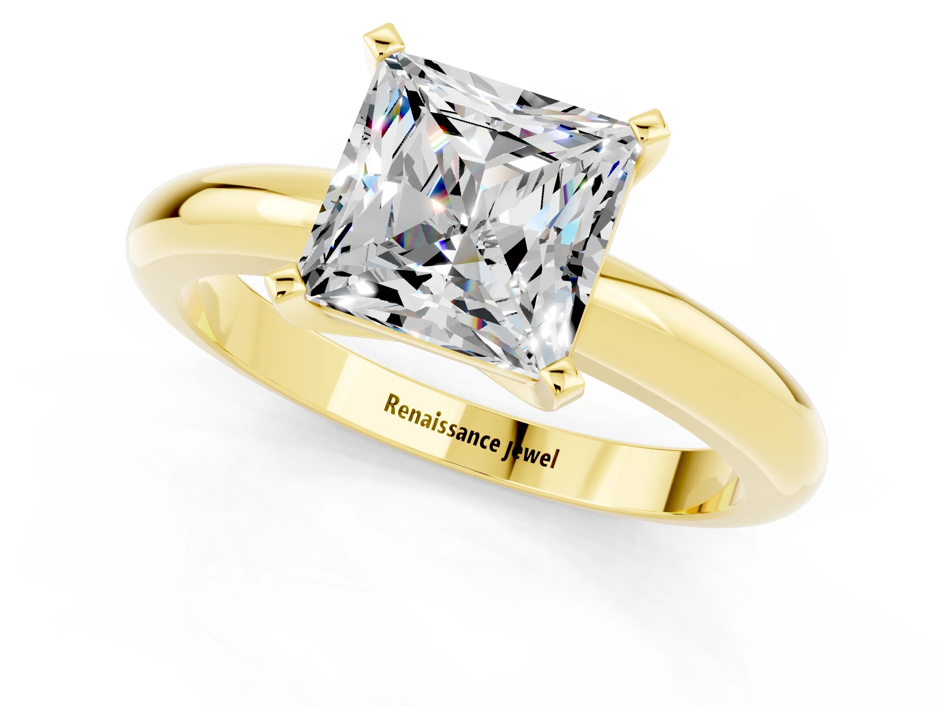 Yellow gold Princess Cut Moissanite Solitaire Engagement Ring with Round Band and Four-Prong Setting_1