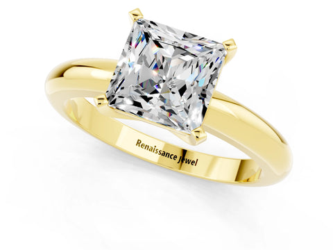 Yellow gold Princess Cut Moissanite Solitaire Engagement Ring with Round Band and Four-Prong Setting_1