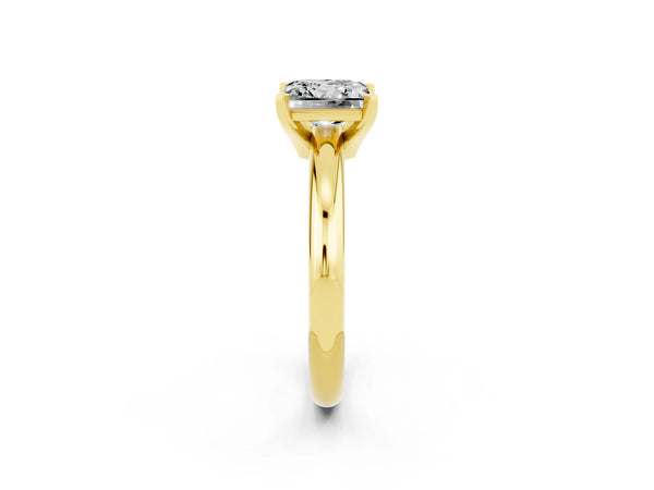 Yellow gold Princess Cut Moissanite Solitaire Engagement Ring with Round Band and Four-Prong Setting