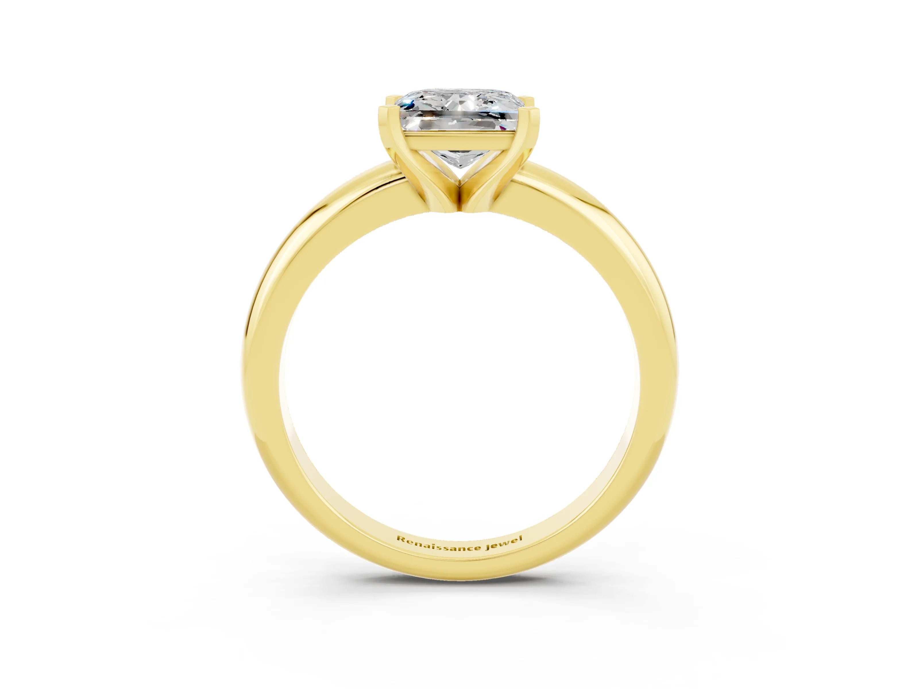 Yellow gold Princess Cut Moissanite Solitaire Engagement Ring with Round Band and Four-Prong Setting_3