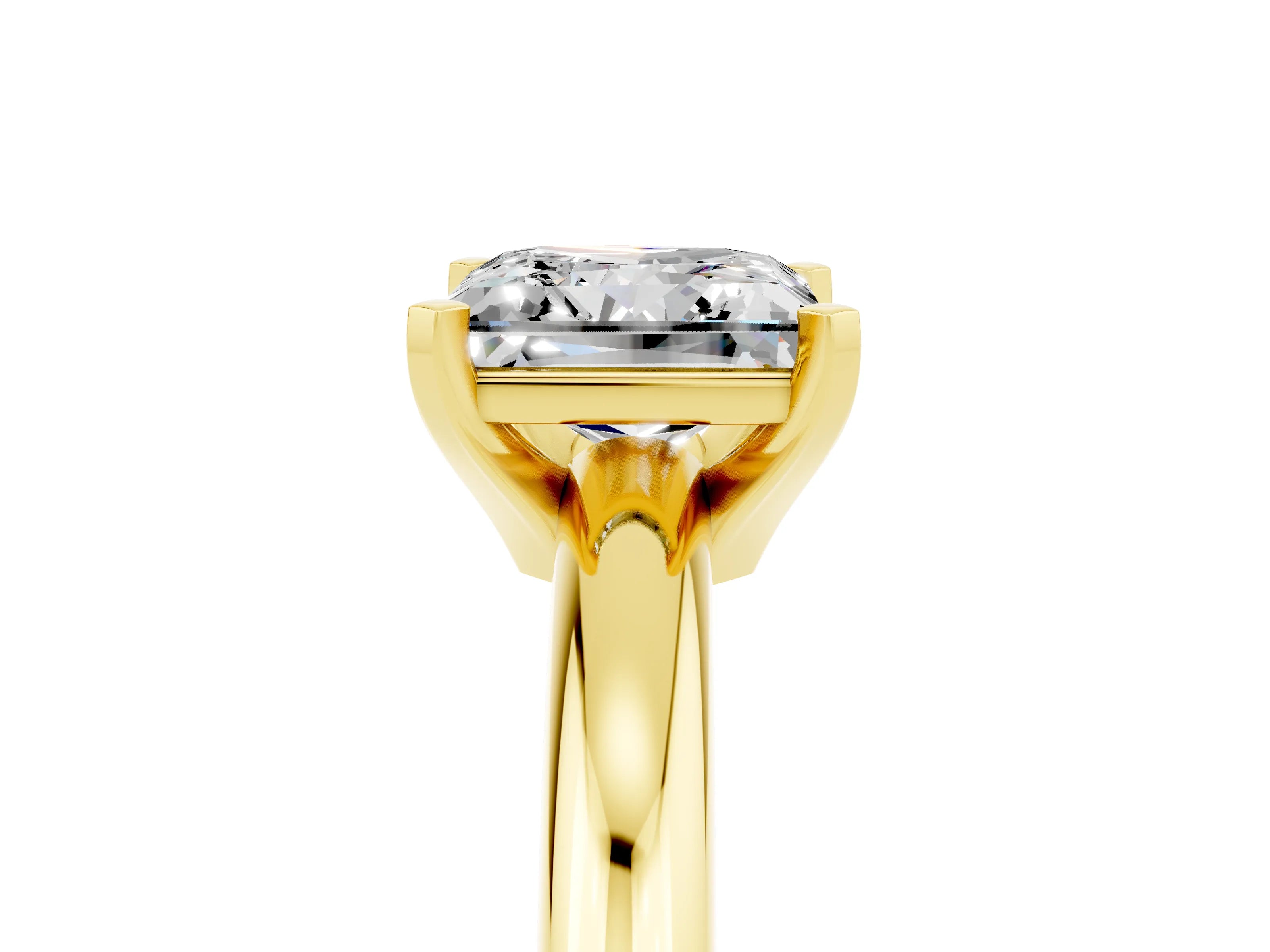Yellow gold Princess Cut Moissanite Solitaire Engagement Ring with Round Band and Four-Prong Setting_5