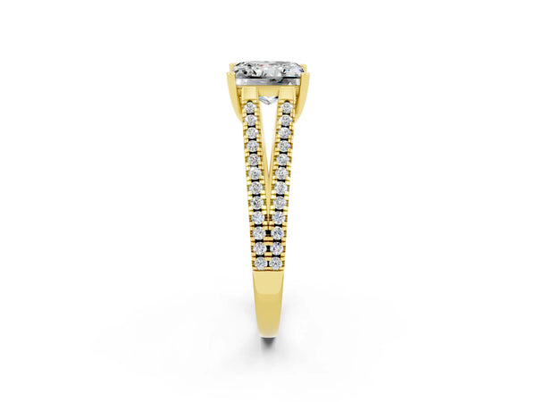 Yellow gold Princess Cut Moissanite Solitaire Engagement Ring with Split Shank Pavé Band