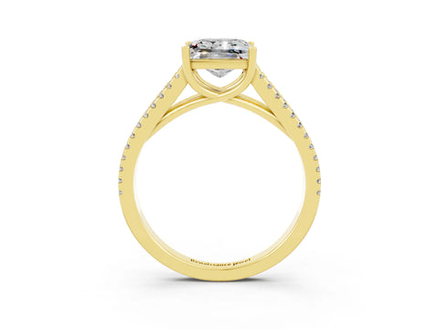 Yellow gold Princess Cut Moissanite Solitaire Engagement Ring with Split Shank Pavé Band_3