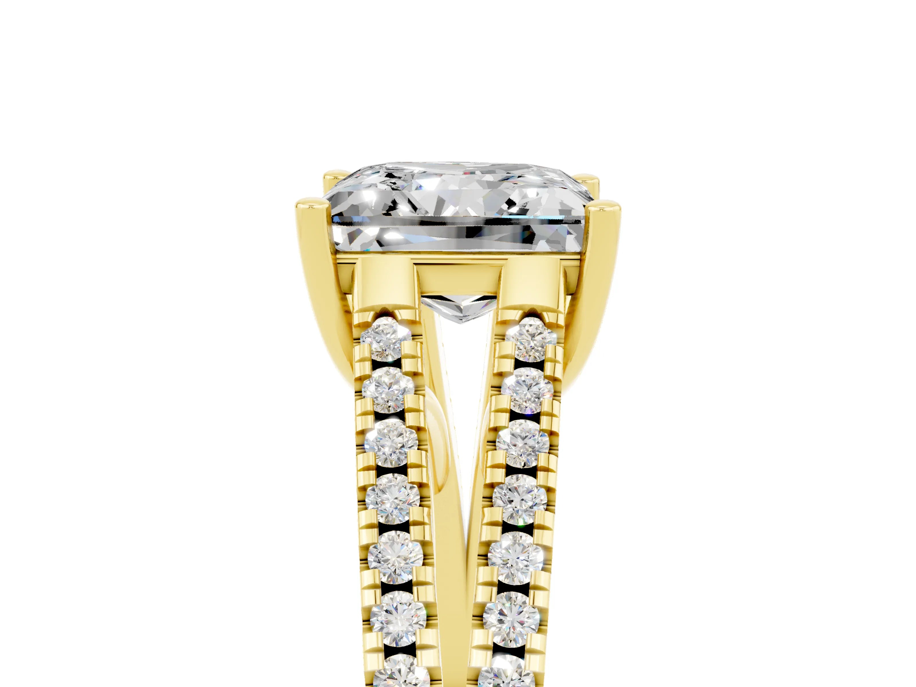 Yellow gold Princess Cut Moissanite Solitaire Engagement Ring with Split Shank Pavé Band_5