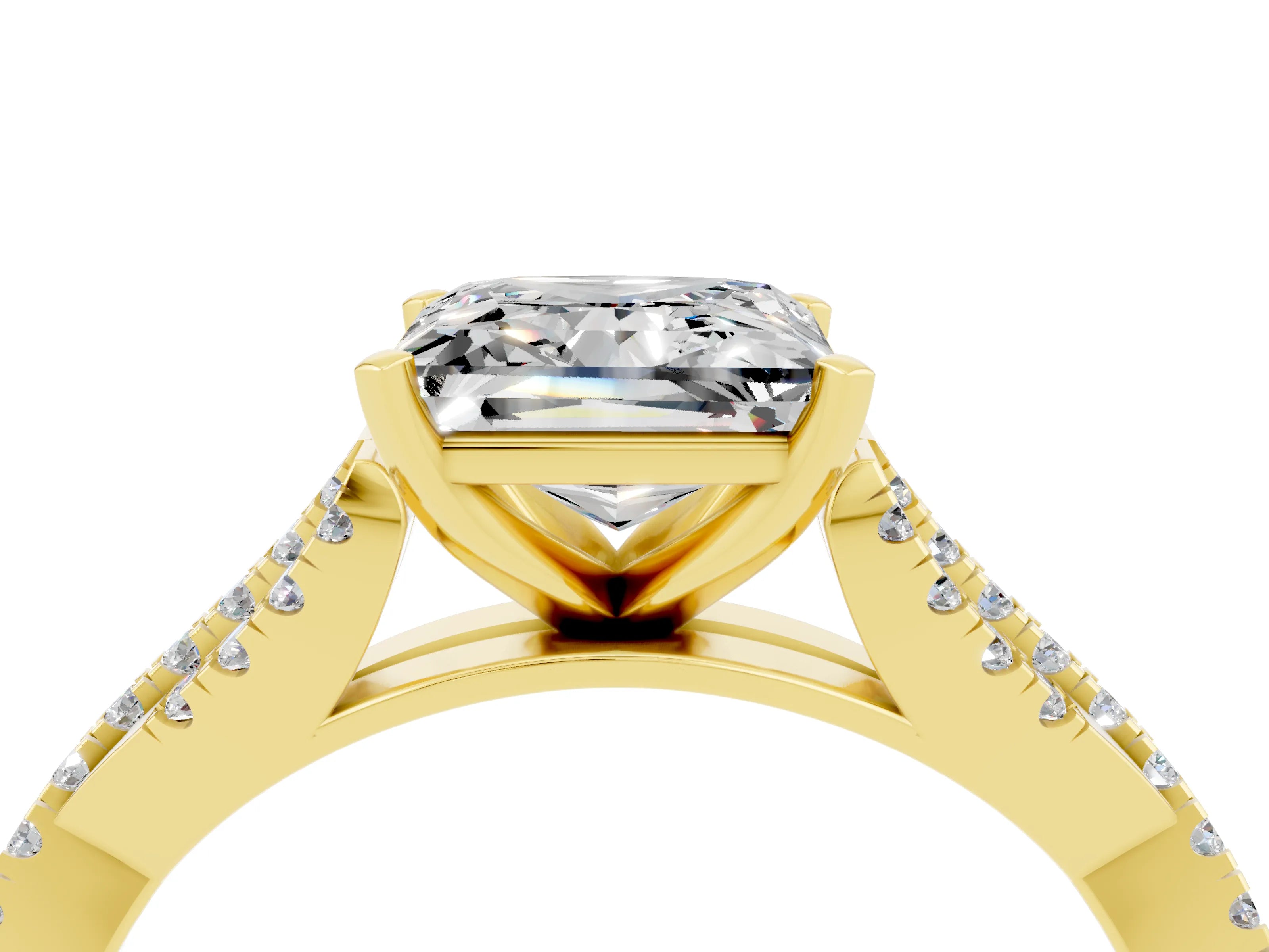 Yellow gold Princess Cut Moissanite Solitaire Engagement Ring with Twisted Pavé Band and Four-Prong Setting_16