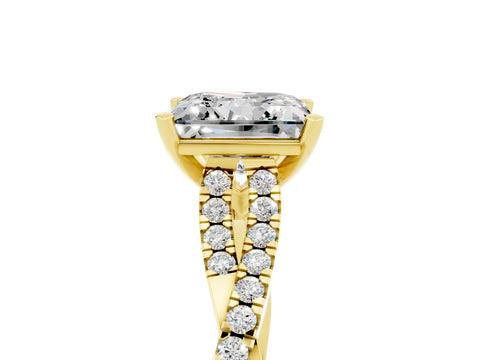 Yellow gold Princess Cut Moissanite Solitaire Engagement Ring with Twisted Pavé Band and Four-Prong Setting_17
