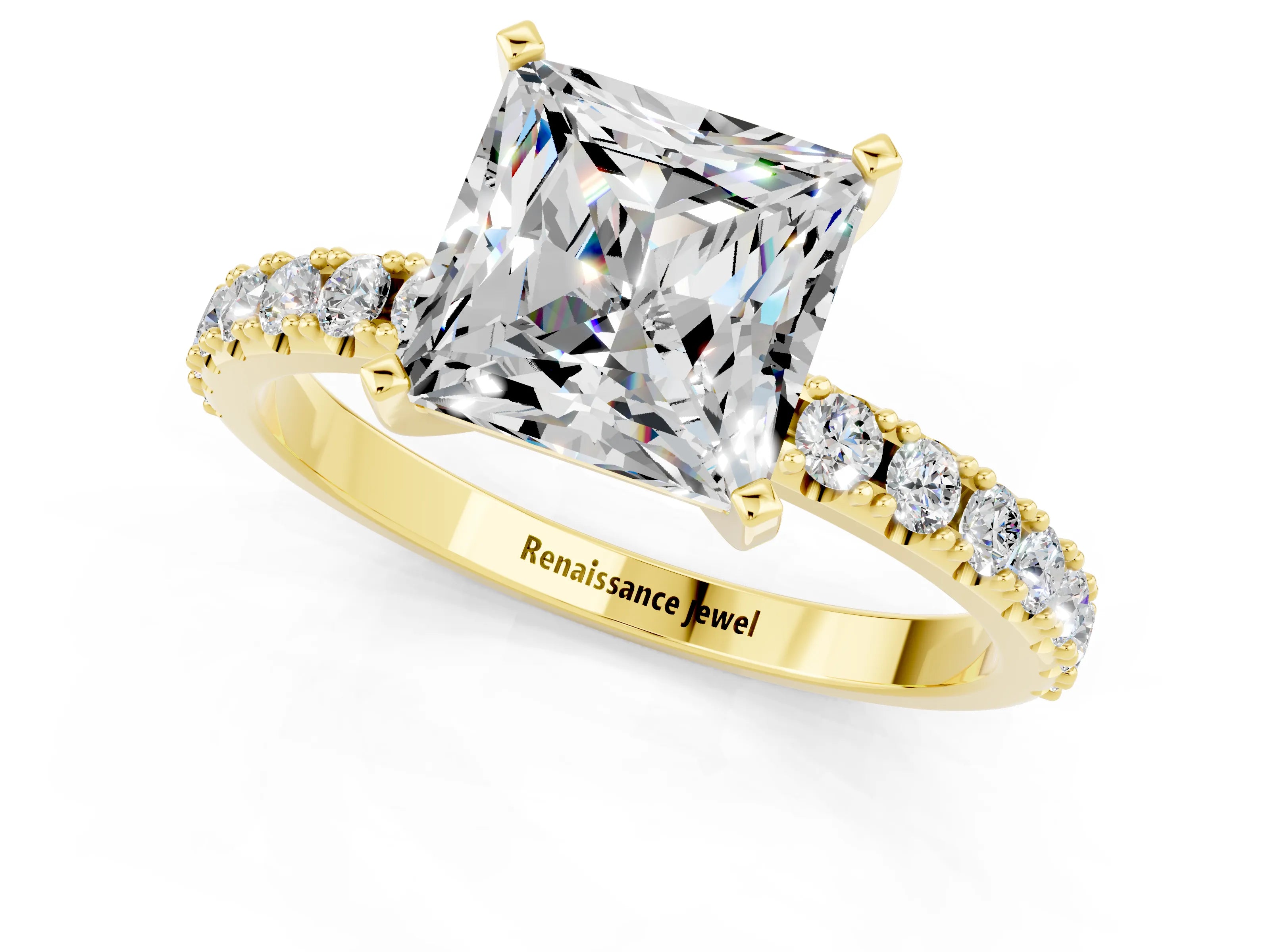 Yellow gold Princess Cut Moissanite Solitaire Pavé Band with Four-Prong Setting_1
