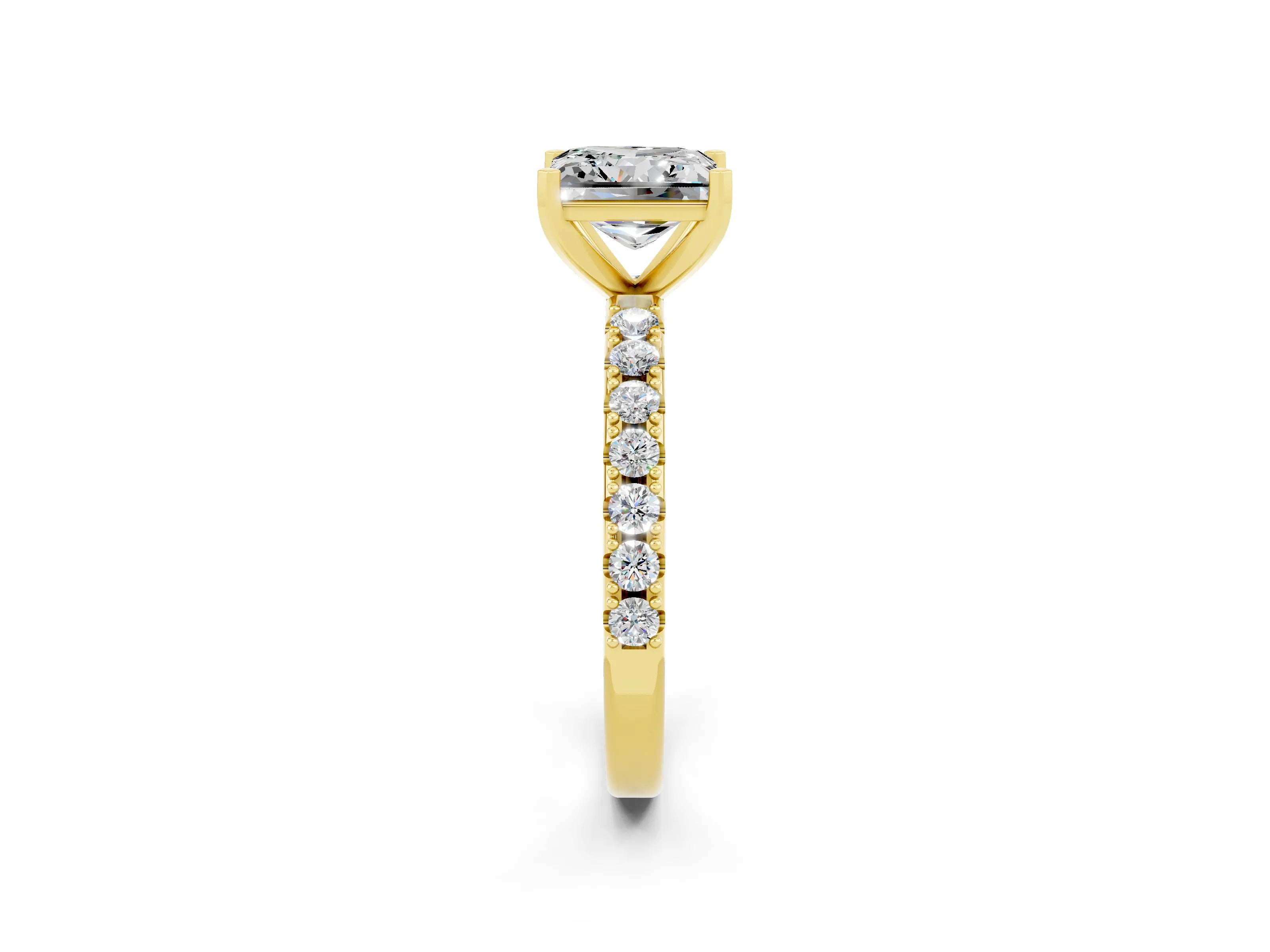 Yellow gold Princess Cut Moissanite Solitaire Pavé Band with Four-Prong Setting_2