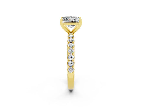 Yellow gold Princess Cut Moissanite Solitaire Pavé Band with Four-Prong Setting_2