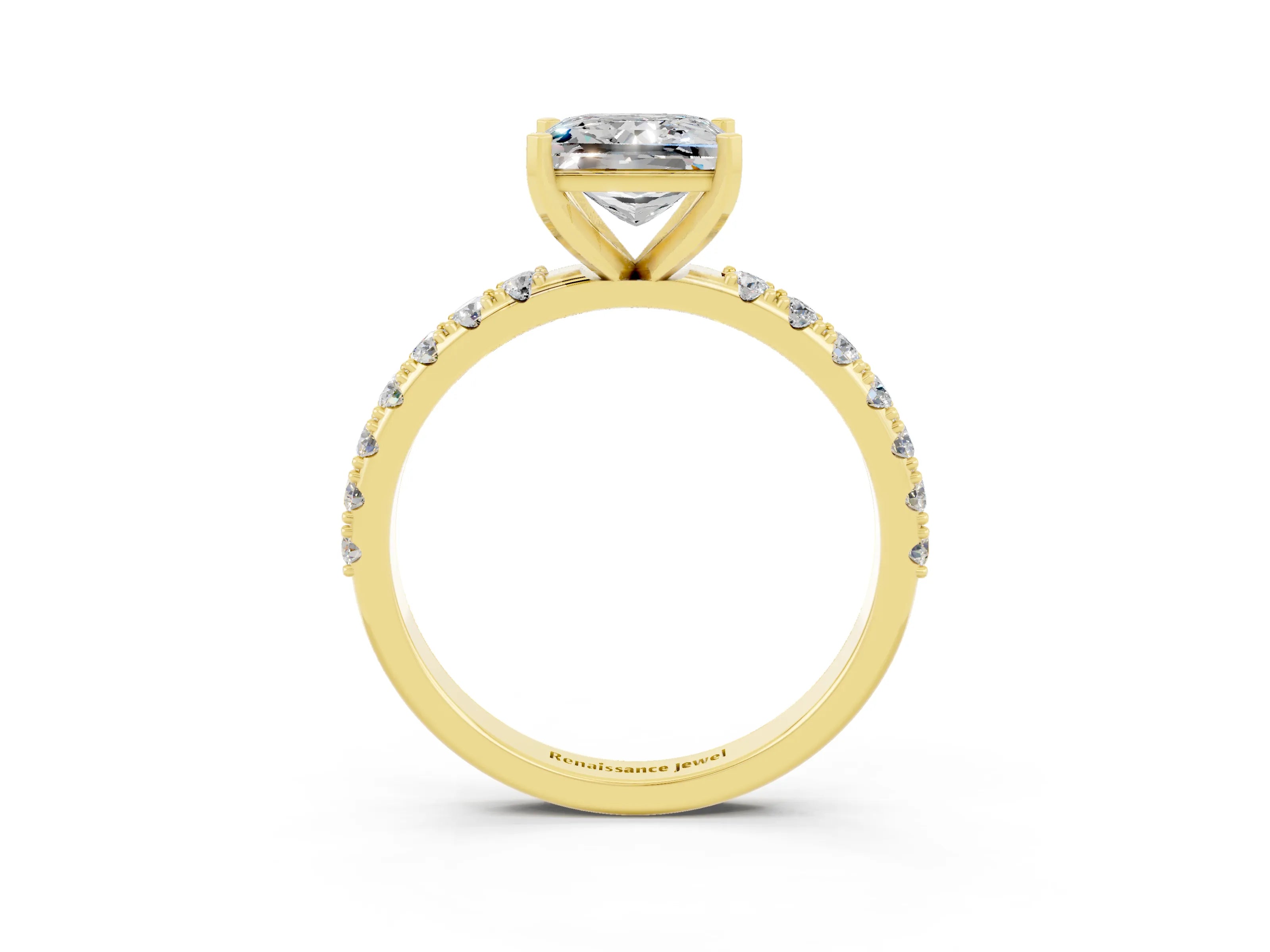 Yellow gold Princess Cut Moissanite Solitaire Pavé Band with Four-Prong Setting_3