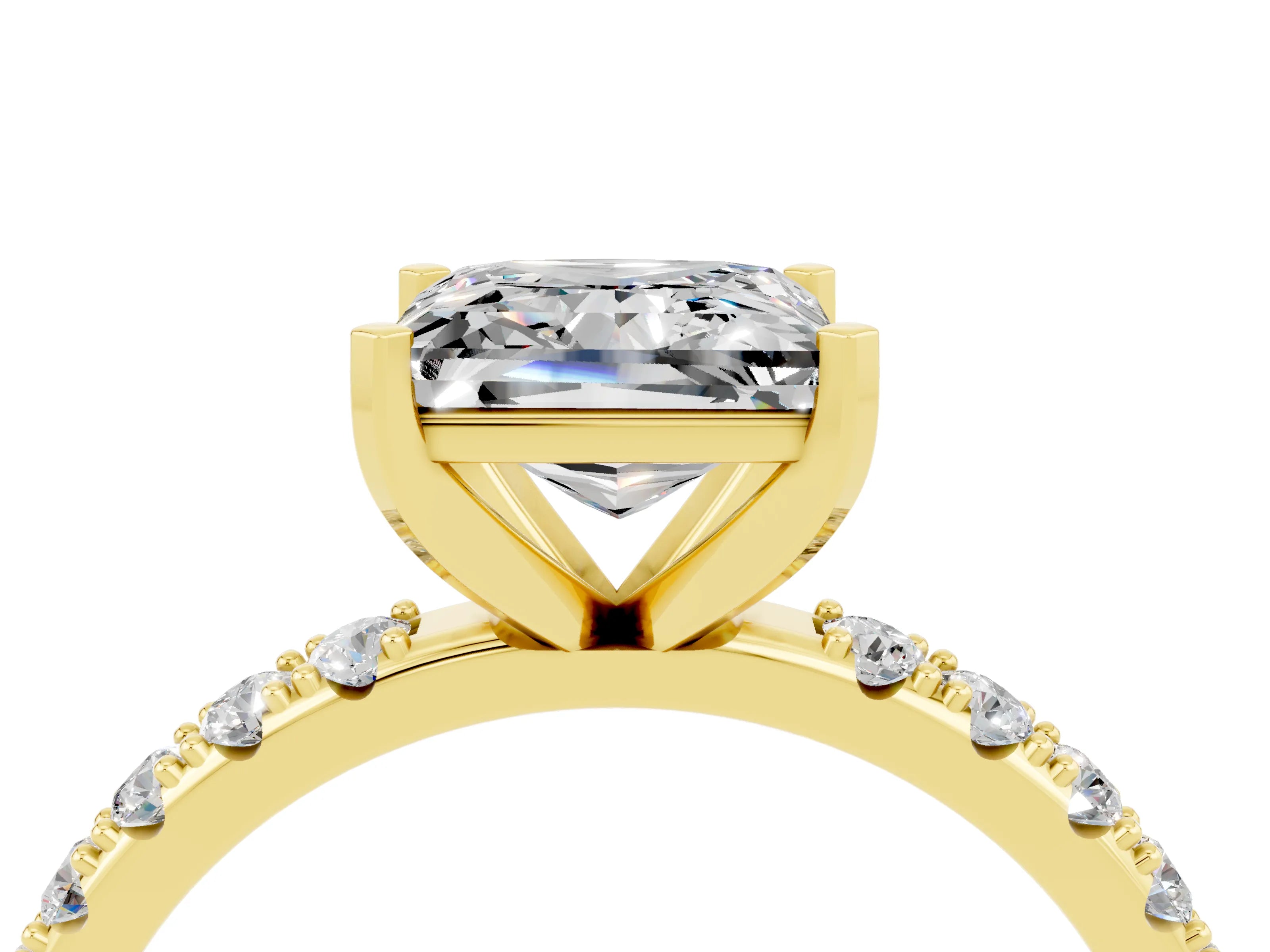 Yellow gold Princess Cut Moissanite Solitaire Pavé Band with Four-Prong Setting_4