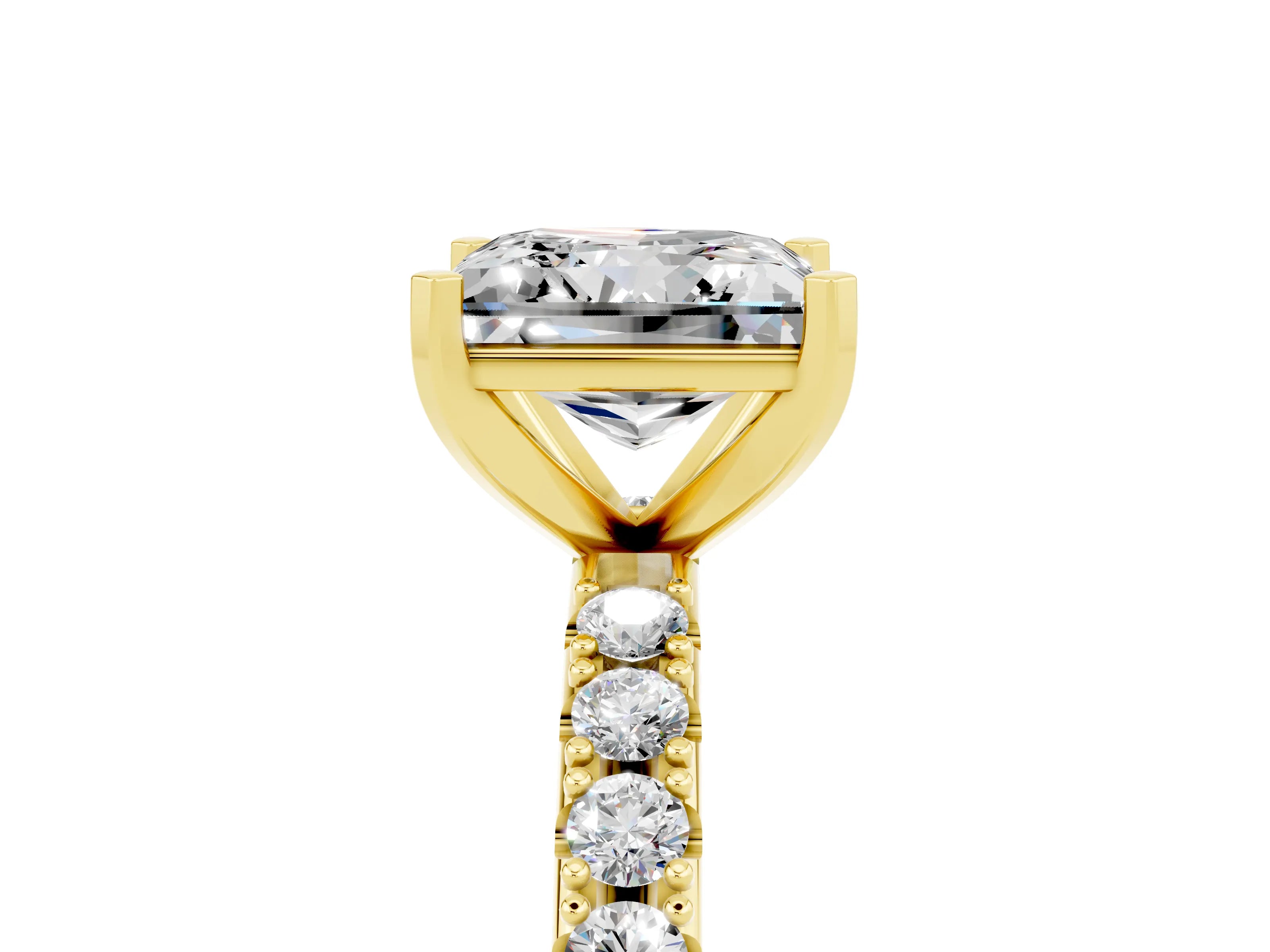 Yellow gold Princess Cut Moissanite Solitaire Pavé Band with Four-Prong Setting_5