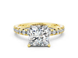 Yellow gold Princess Cut Moissanite Solitaire Pavé Engagement Ring with Round Band and Prong Setting_12