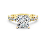 Yellow gold Princess Cut Moissanite Solitaire Pavé Engagement Ring with Round Band and Prong Setting_74