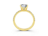 Yellow gold Princess Cut Moissanite Solitaire Pavé Engagement Ring with Round Band and Prong Setting_77
