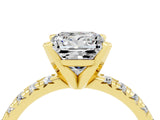 Yellow gold Princess Cut Moissanite Solitaire Pavé Engagement Ring with Round Band and Prong Setting_78