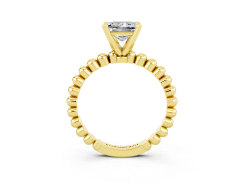 Yellow gold Princess Cut Moissanite Solitaire Ring with Beaded Band and Prong Setting_3