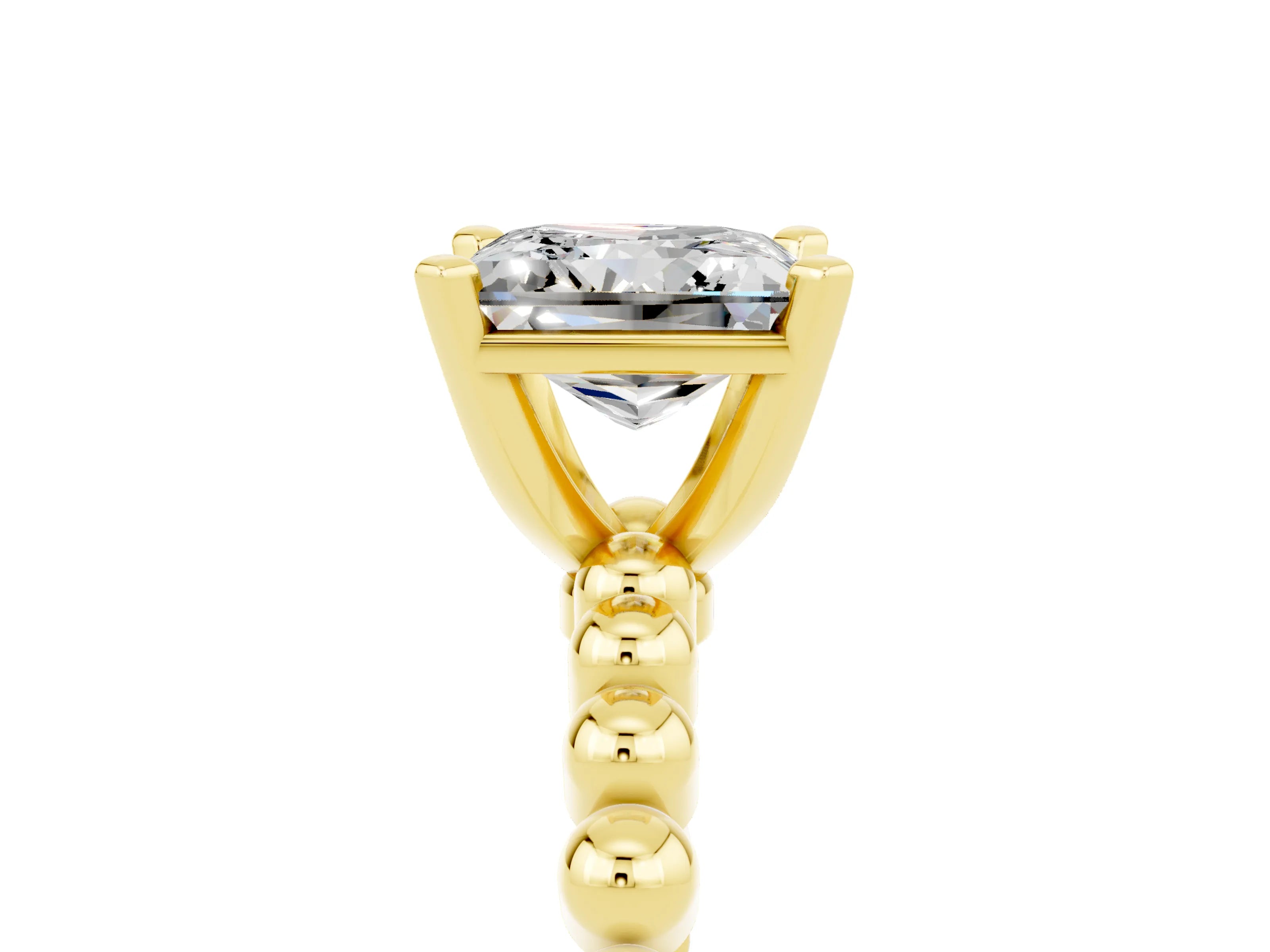 Yellow gold Princess Cut Moissanite Solitaire Ring with Beaded Band and Prong Setting_5