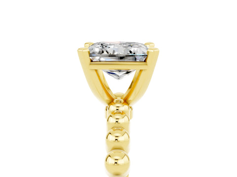 Yellow gold Princess Cut Moissanite Solitaire Ring with Beaded Band and Prong Setting_5