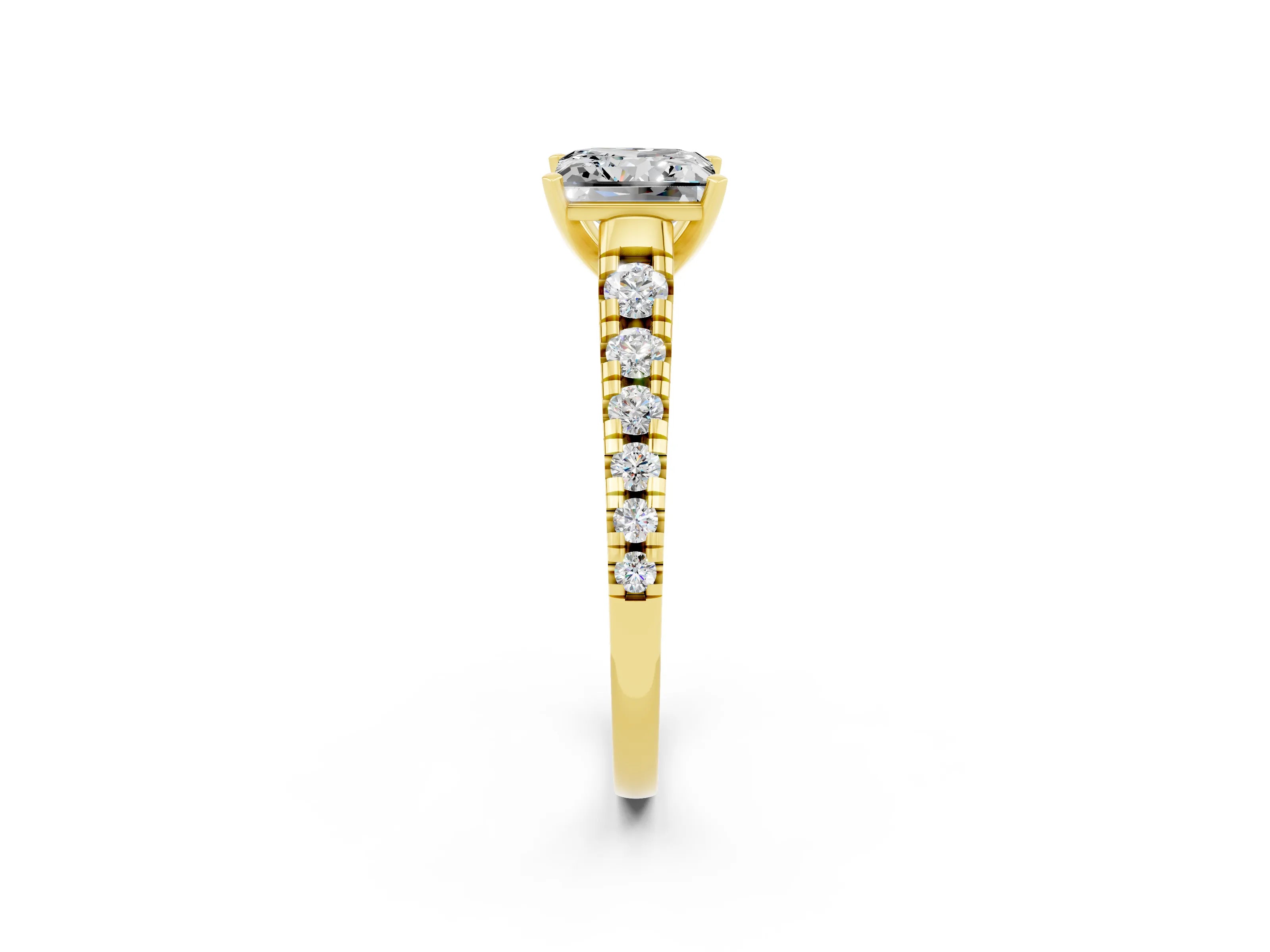 Yellow gold Princess Cut Moissanite Solitaire Ring with Cathedral Setting and Pavé Band_2