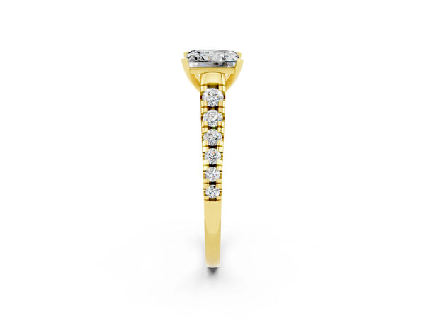 Yellow gold Princess Cut Moissanite Cathedral Solitaire Ring with Round  Pavé Band