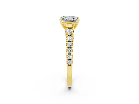 Yellow gold Princess Cut Moissanite Solitaire Ring with Cathedral Setting and Pavé Band_2