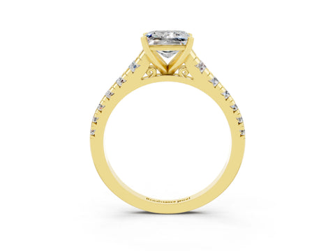 Yellow gold Princess Cut Moissanite Solitaire Ring with Cathedral Setting and Pavé Band_3