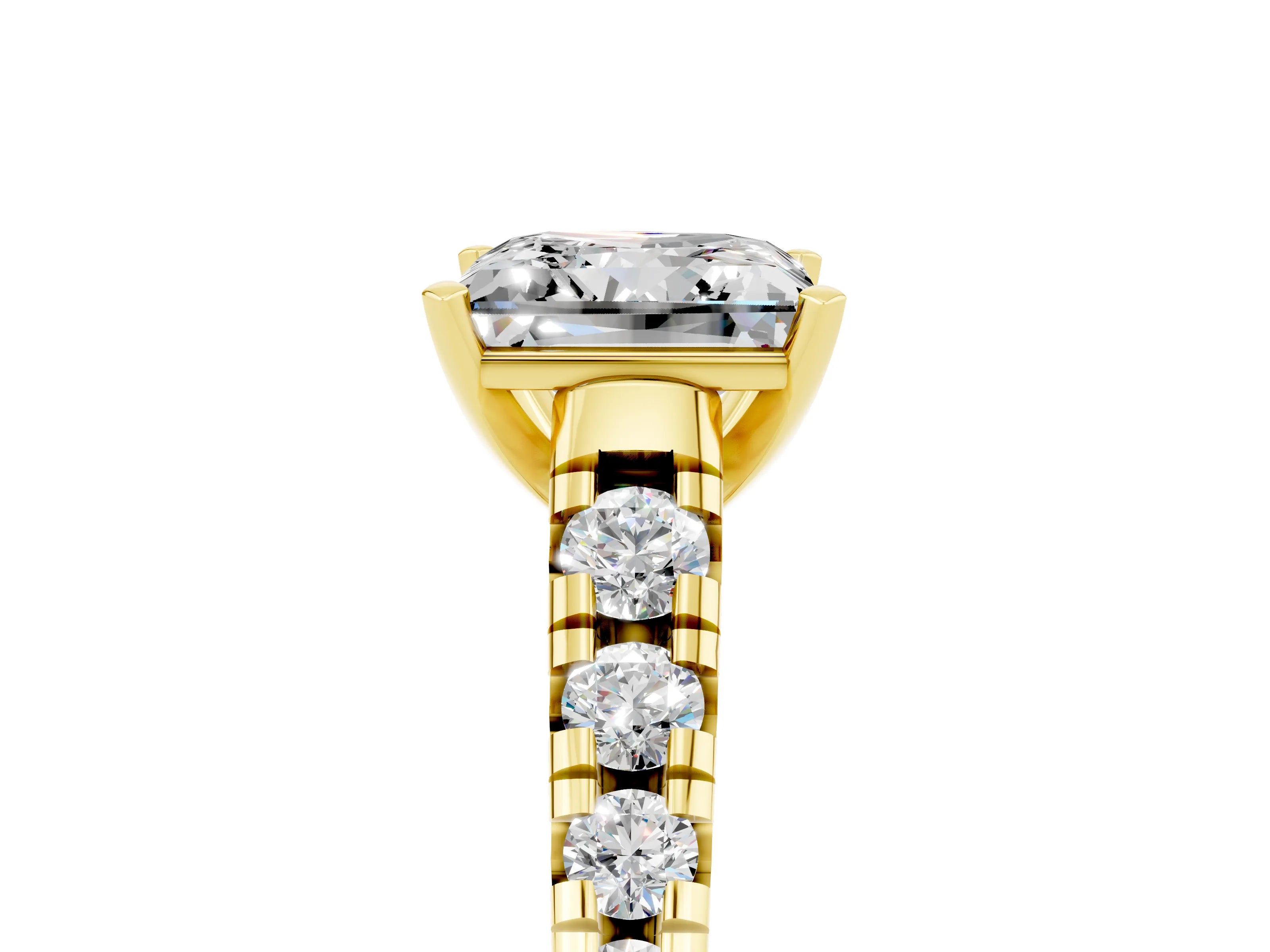 Yellow gold Princess Cut Moissanite Solitaire Ring with Cathedral Setting and Pavé Band_5