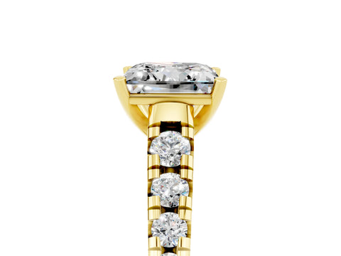 Yellow gold Princess Cut Moissanite Solitaire Ring with Cathedral Setting and Pavé Band_5
