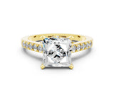 Yellow gold Princess Cut Moissanite Solitaire Ring with Crossover Gallery and Round  Pavé Band_12
