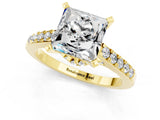 Yellow gold Princess Cut Moissanite Solitaire Ring with Crossover Gallery and Round  Pavé Band_13