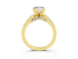Yellow gold Princess Cut Moissanite Solitaire Ring with Crossover Gallery and Round  Pavé Band_15